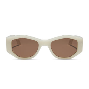 diff eyewear zoe small sunglasses with a meringue acetate frame and brown lenses front view