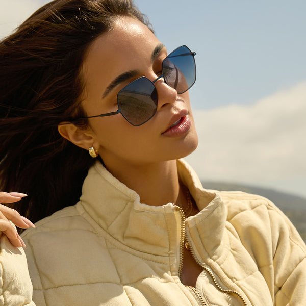 harlowe - deep navy metal + aegean blue flash sunglasses 1