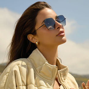 Harlowe Hexagon Sunglasses | Deep Navy Metal & Aegean Blue Flash