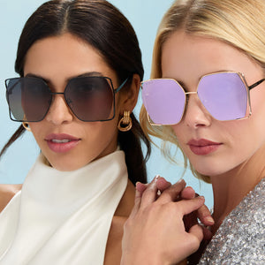 Donna IV Square Sunglasses | Gold & Taupe Mirror | DIFF Eyewear display picture 2