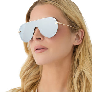 Imani Shield Sunglasses | Gold & Silver Mirror | DIFF Eyewear display picture 1