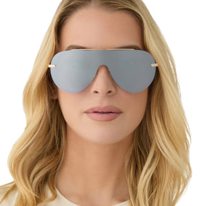 Women\'s Silver Mirrored Shield Sunglasses CHANEL Sunglasses: Shield Sunglasses, metal & strass  main image 3