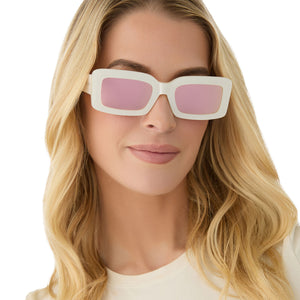 Indy Rectangle Sunglasses | Opaline & Taupe Mirror | DIFF Eyewear