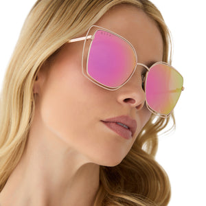 Jacqueline Square Sunglasses | Champagne & Pink Mirror  display picture 2