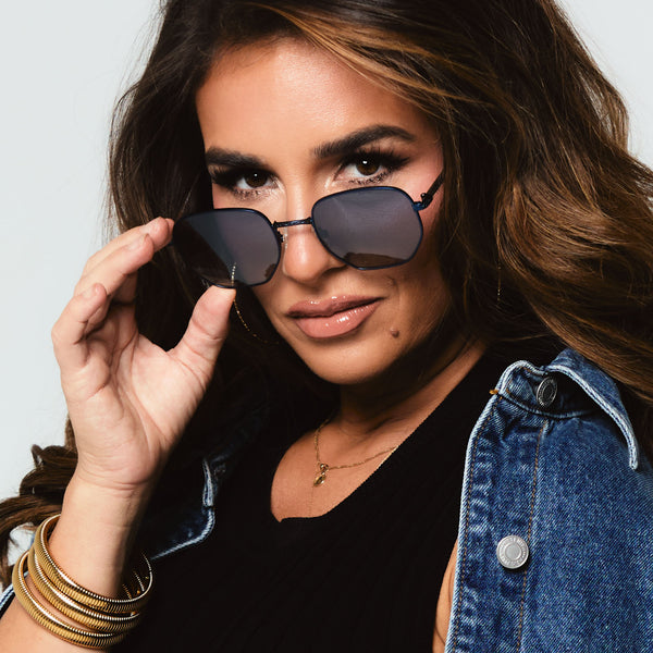 jessie james decker - jjd + deep navy metal + aegean blue flash sunglasses 1