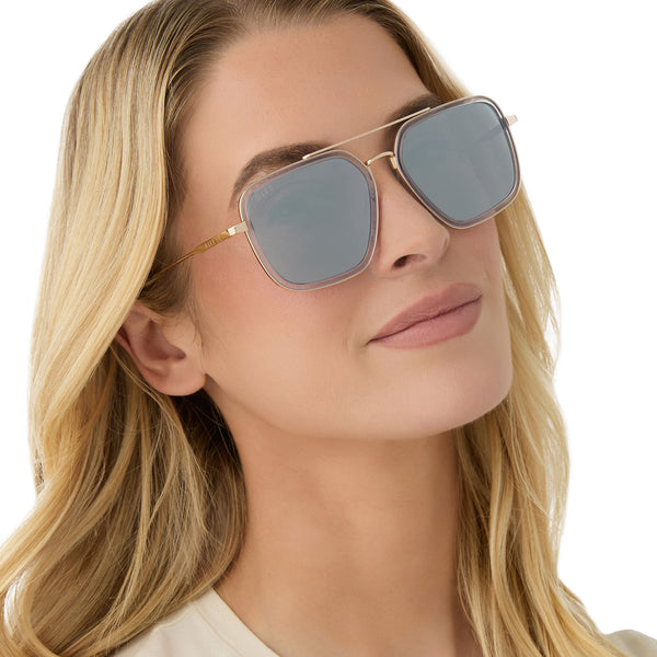 jordan - gold + clear crystal temple tips + silver mirror sunglasses 7
