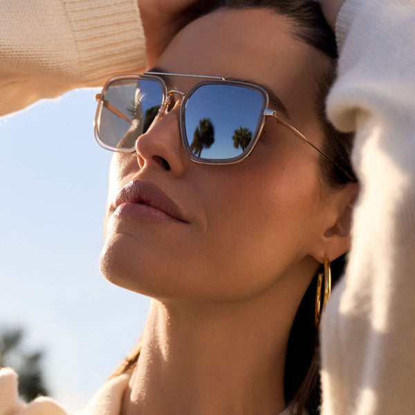jordan - gold + clear crystal temple tips + silver mirror sunglasses 1