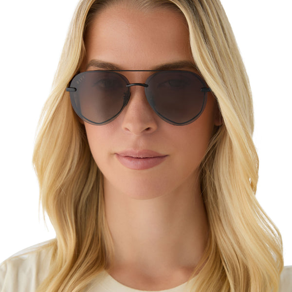 lenox xs - black + black temple tips + brown gradient + polarized sunglasses 1