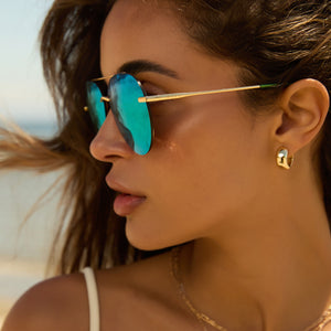 Lenox Aviator Sunglasses | Gold & Green Mirror | DIFF Eyewear display picture 1