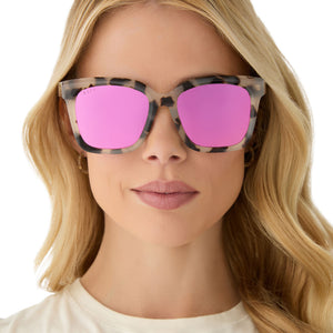 MEREDITH - CREAM TORTOISE + PINK MIRROR SUNGLASSES