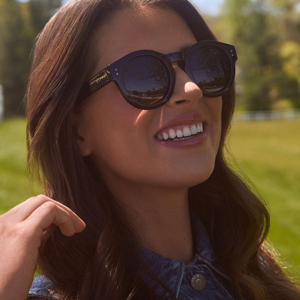 madison mealy - nora + black + grey + polarized sunglasses 1
