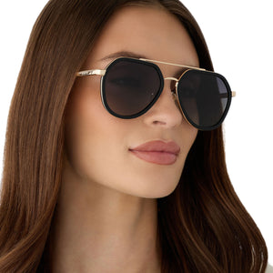 Joey Round Sunglasses | Black + Gold & Grey Gradient | DIFF  display picture 2