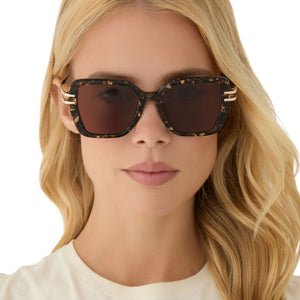 Dasha Square Sunglasses | Glitter Gold Tortoise & Brown  display picture 3