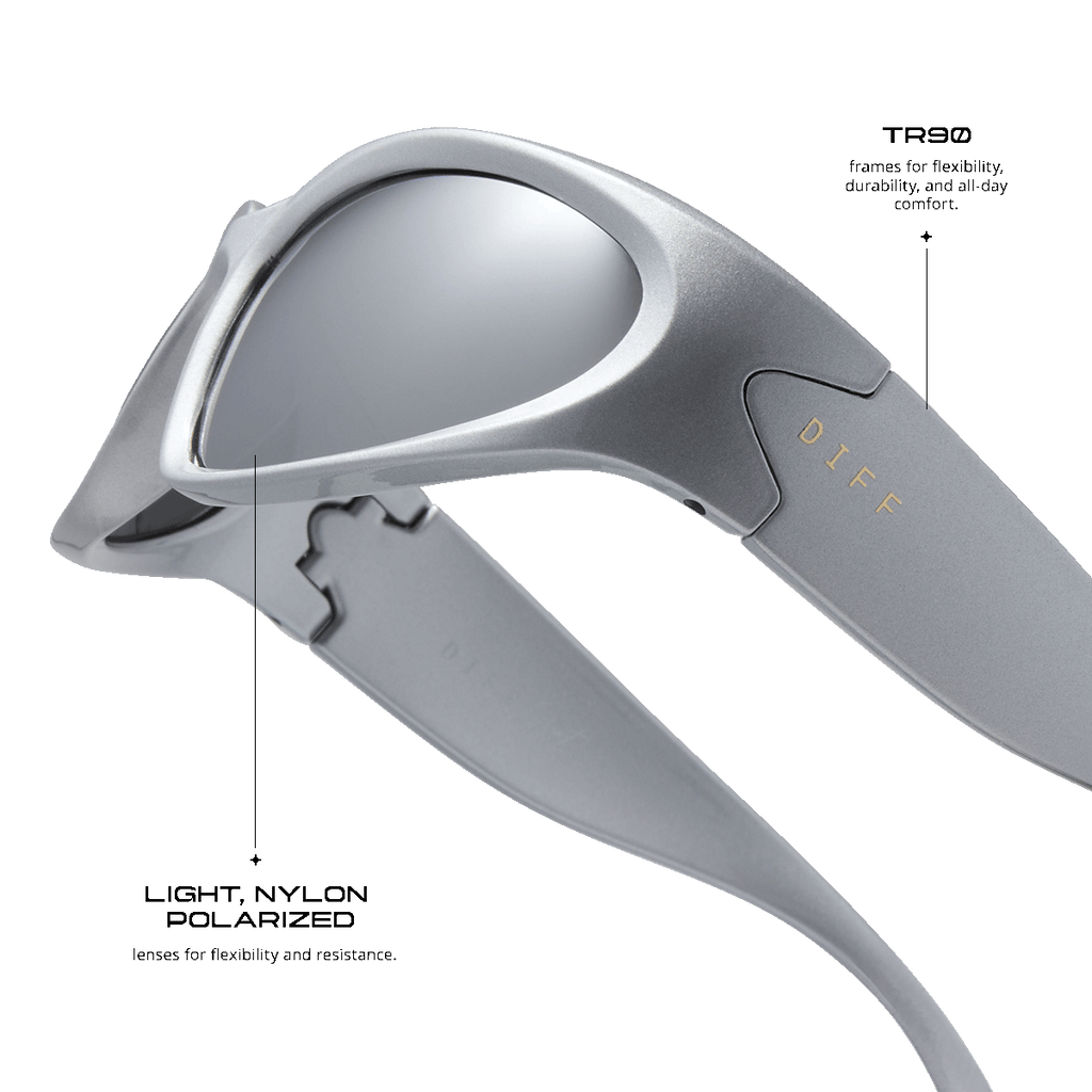 Side Out Wrap Sunglasses Silver & Silver Mirror Polarized DIFF