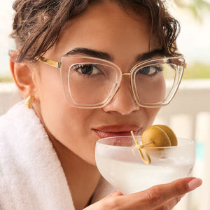 BECKY IV - CLEAR CRYSTAL + GOLD + GLASSES