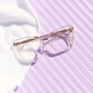Soo CUTE !! Diff Eyewear BECKY IV Vintage  Crystal Becky IV Cat Eye Prescription Glasses | Clear Crystal + Gold  main image 4