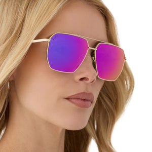 Berkely Navigator Sunglasses | Gold & Pink Rush Mirror  display picture 1