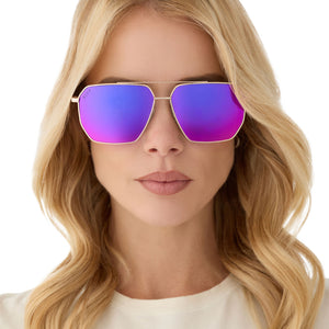 Berkely Navigator Sunglasses | Gold & Pink Rush Mirror  display picture 2