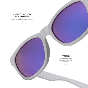 Square Sunglasses - Matte Black Dark Grey w/ Silver Flash Frame - Polarized Sunglasses Lens - Storm by Diff Eyewear