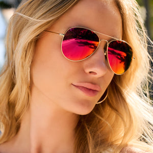 Like new Diff Cruz Aviator unisex sunglasses gold pink mirror lenses Cruz Aviator Sunglasses | Gold & Red Hot Summer Mirror  main image 2