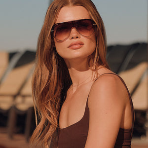 Imani Shield Sunglasses | Gold & Brown Gradient | DIFF Eyewear display picture 2