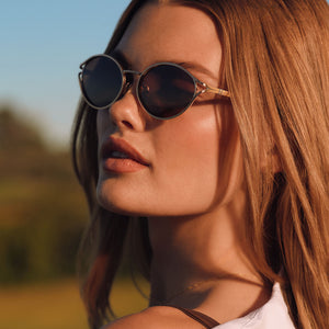Juliette Round Sunglasses | Brushed Gold & Truffle | DIFF  display picture 2