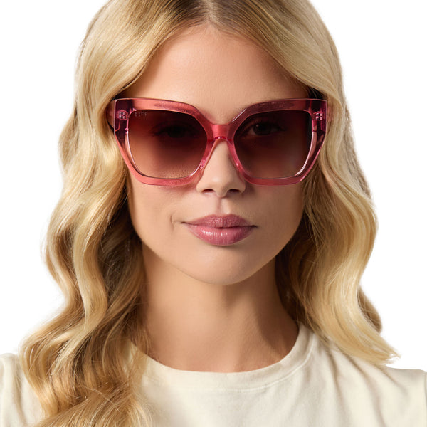 blaire - candy pink crystal + brown gradient sunglasses 5