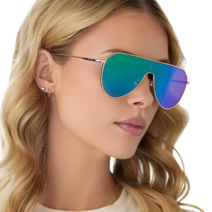 thumbnail image 2 of Women's Black Shield Sunglasses With UV400 Protection - Retro Semi-Mirrored Lens 2 of 3