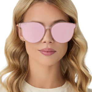 Gemma Round Sunglasses | Pink & Cherry Blossom Mirror | DIFF Eyewear