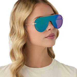 Imani Shield Sunglasses | Gold & Green Mirror | DIFF Eyewear