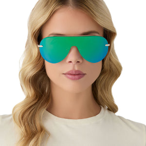 Imani Shield Sunglasses | Gold & Green Mirror | DIFF Eyewear display picture 1