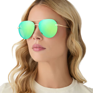 Lenox Aviator Sunglasses | Gold & Green Mirror | DIFF Eyewear