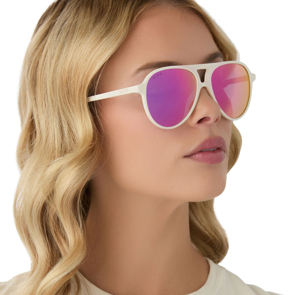 tosca ii - matte white + pink rush mirror sunglasses 7