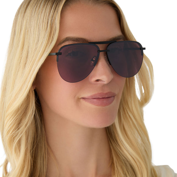 tahoe - matte black + black temple tips + aubergine + silver flash sunglasses 6