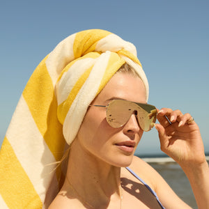DASH SHIELD - GOLD + TAUPE MIRROR SUNGLASSES