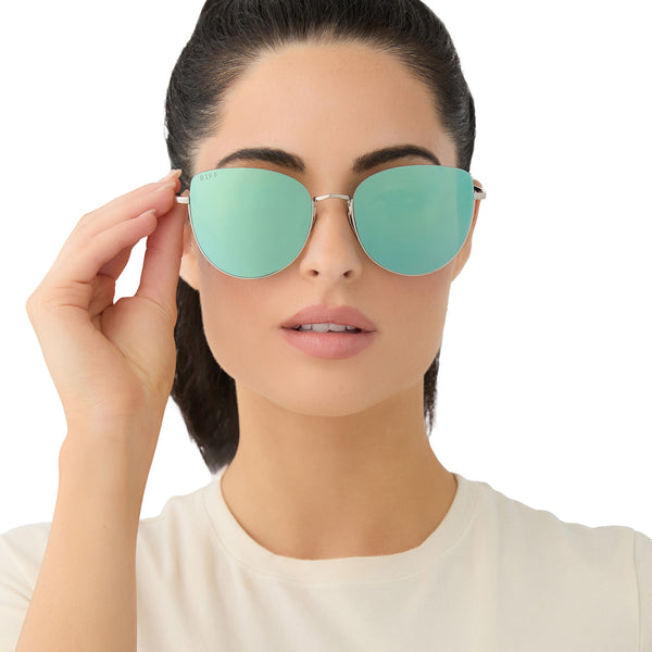 kinsley - silver + aquatic awe mirror sunglasses 1