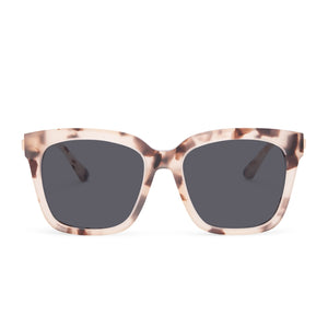 diff eyewear bella square prescription sunglasses with a cream tortoise frame and grey prescription lenses front view