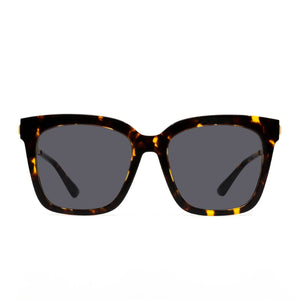 diff eyewear bella square prescription sunglasses with a tortoise frame and grey lenses front view
