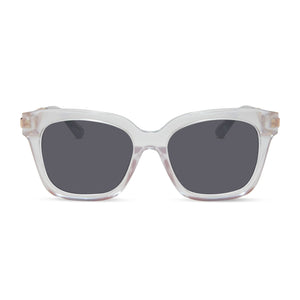 diff eyewear bella xs square prescription sunglasses with a opalescent pink frame front view