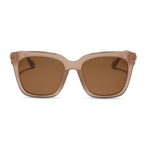 diff eyewear featuring the bella square sunglasses with a warm taupe acetate frame and brown polarized lenses front view