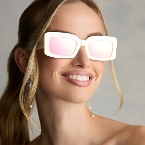 Indy Rectangle Sunglasses | Opaline & Taupe Mirror | DIFF