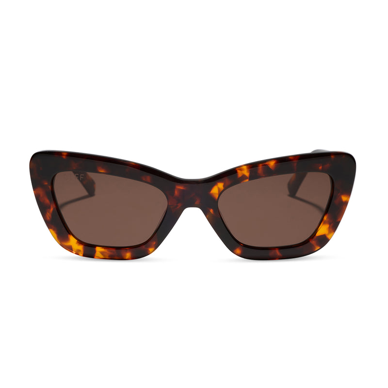 diff eyewear featuring the adriana cateye sunglasses with a rich tortoise acetate frame and brown lenses front view