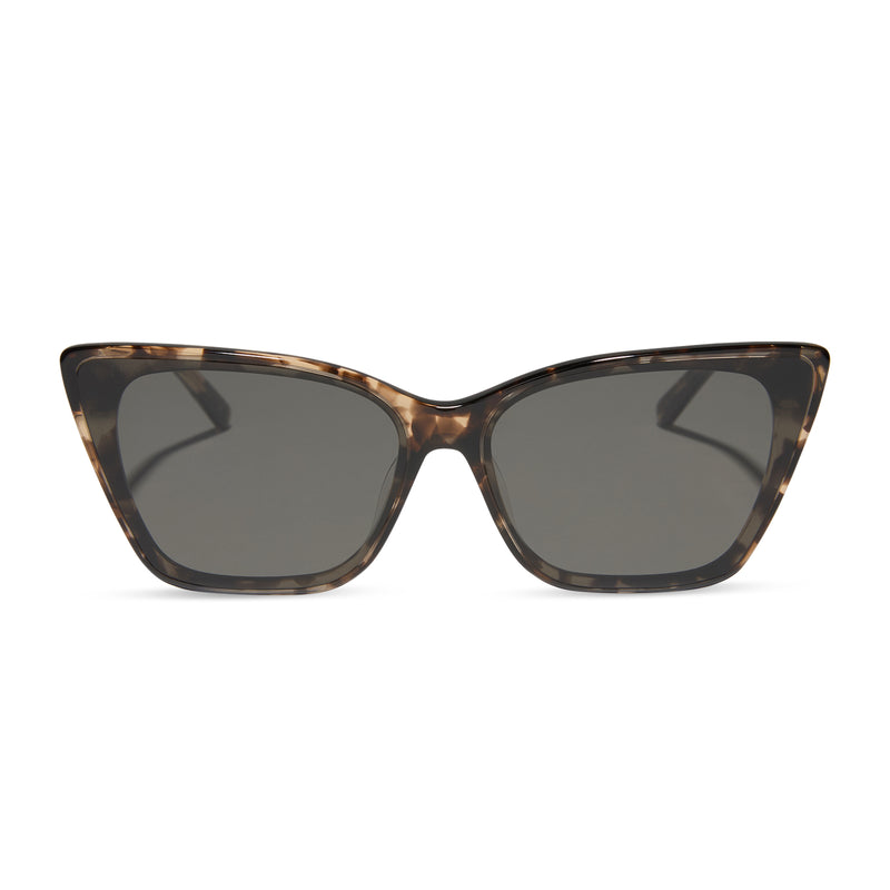 diff eyewear featuring the alina cat eye sunglasses with a espresso tortoise frame and grey lenses front view