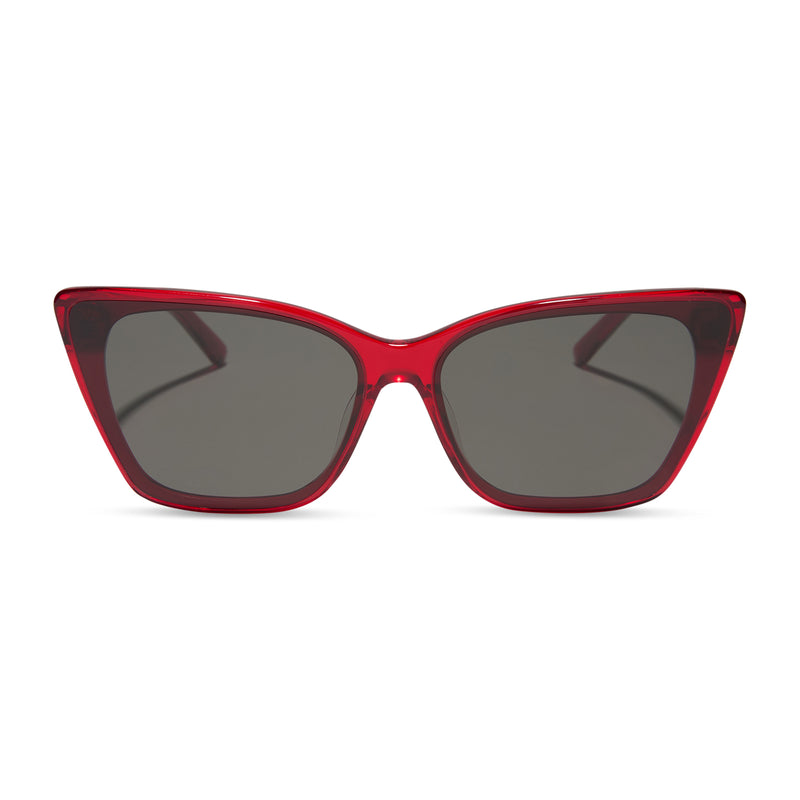 diff eyewear featuring the alina cat eye sunglasses with a red hot summer frame and grey lenses front view