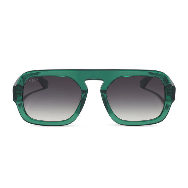 diff eyewear alix navigator oversized sunglasses with a deep green acetate frame and grey gradient polarized lenses front view