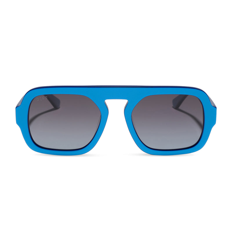 diff eyewear alix navigator oversized sunglasses with a luminous blue acetate frame and blue gradient polarized lenses front view