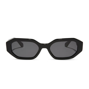 diff eyewear featuring the allegra rectangle sunglasses with a black frame and grey lenses front view