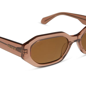 diff eyewear allegra square sunglasses with a cafe ole brown acetate frame and brown flash polarized lenses detailed view
