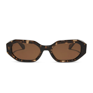 diff eyewear featuring the allegra rectangle sunglasses with a espresso tortoise frame and brown polarized lenses front view
