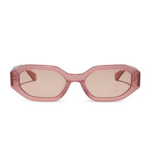 diff eyewear featuring the allegra rectangle sunglasses with a guava pink frame and guava lenses front view